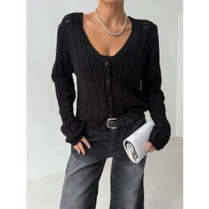 petite ateiler Küçük düğmeli küçük örgülü triko hırka siyah