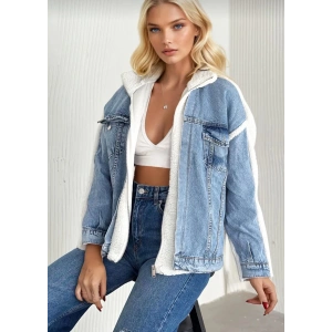 petite ateiler Kürklü kot ceket mavi t7009