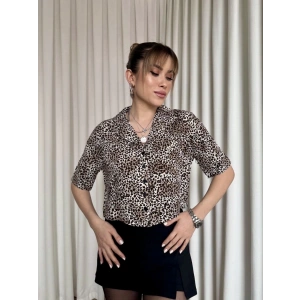 petite ateiler Leopar desenli crop gömlek