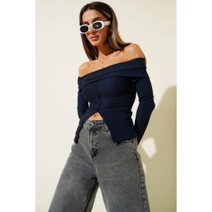 petite ateiler Madonna Yaka Düğmeli Bluz Lacivert t4329