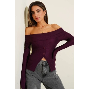 petite ateiler Madonna Yaka Düğmeli Bluz Mürdüm t4329