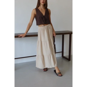 petite ateiler Müslin kumaş keten uzun etek bej pt