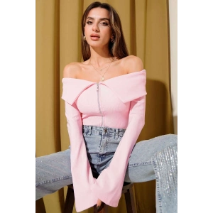 petite ateiler Omzu Açık Fermuarlı Bluz pembe T4330