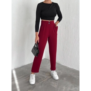 petite ateiler örme krep pantolon çift düğmeli