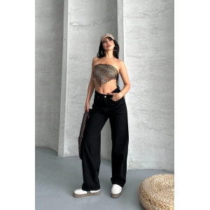 petite ateiler Palazzo straight enzim süper taş yıkama jeans pantolon siyah d2008