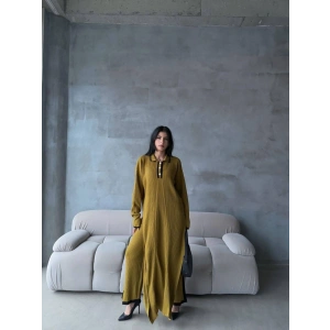 petite ateiler Pantolon yırtmaçlı elbise ikili triko takım yeşil elf