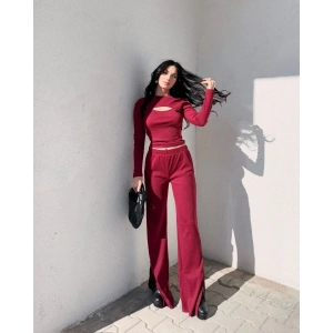 petite ateiler Pencereli detaylı alt üst takım bordo w3864