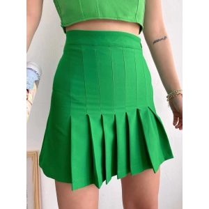 petite ateiler Pileli düğmeli etek açık yeşil s24811