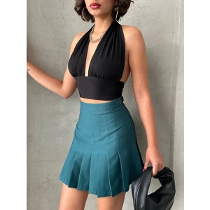 petite ateiler Pileli düğmeli etek yeşil s24811