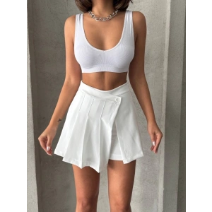 petite ateiler Piliseli düğmeli şort etek beyaz s25813