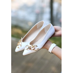 petite ateiler Popi Beyaz Cilt Zincirli Babet Ayakkabı