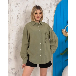 petite ateiler Relax fit keten gömlek haki s255349