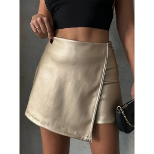 petite ateiler Taşlı şort etek deri gold h240018