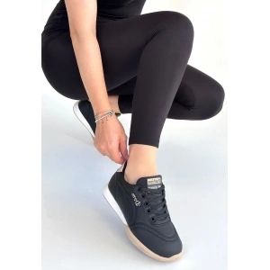 petite ateiler Tawen Siyah Cilt Bej Tabanlı Bağcıklı Spor Ayakkabı