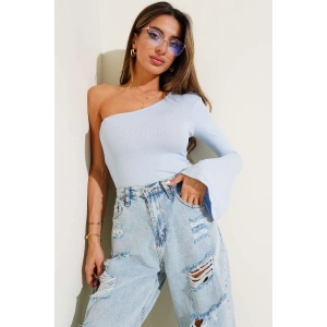 petite ateiler Tek Omuzlu Basic Bluz Mavi T4275