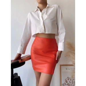 petite ateiler Tek yırtmaçlı arkadan fermuarlı deri etek turuncu s24475