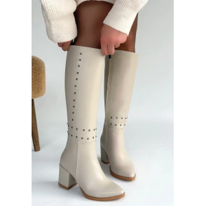 petite ateiler Tiyan Bej Cilt Topuklu Çizme