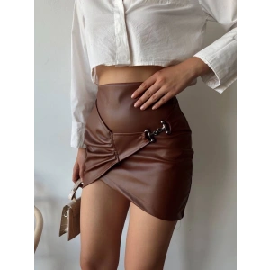 petite ateiler Tokalı deri etek kahve s240097