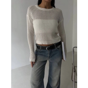 petite ateiler Triko transparent bluz beyaz