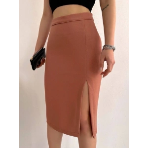 petite ateiler Uzun midi boy yırtmaçlı etek somon s24907