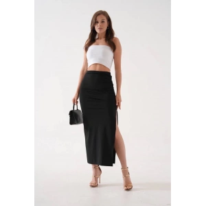 petite ateiler Uzun yırtmaçlı ince kumaş etek siyah