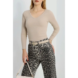 petite ateiler V yaka kaşkorse bluz bej a3699