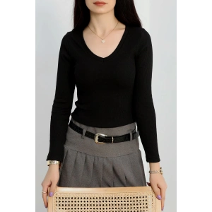 petite ateiler V yaka kaşkorse bluz siyah a3699