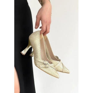 petite ateiler Wenda Gold Simli Cilt Topuklu Ayakkabı