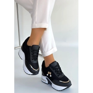 petite ateiler Wody Siyah Cilt Simli Bağcıklı Spor Ayakkabı