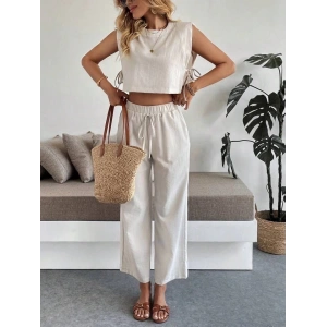 petite ateiler Yan bağlama detaylı pantolonlu takım bej