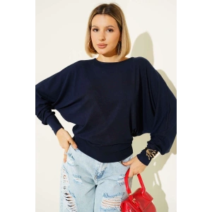 petite ateiler Yarasa Kol Salaş Bluz Lacivert T4273