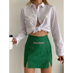 petite ateiler Zincir detaylı çizgili şort etek