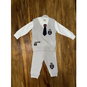 petite ateiler 6-24 aylık kravatlı üçlü takım gri