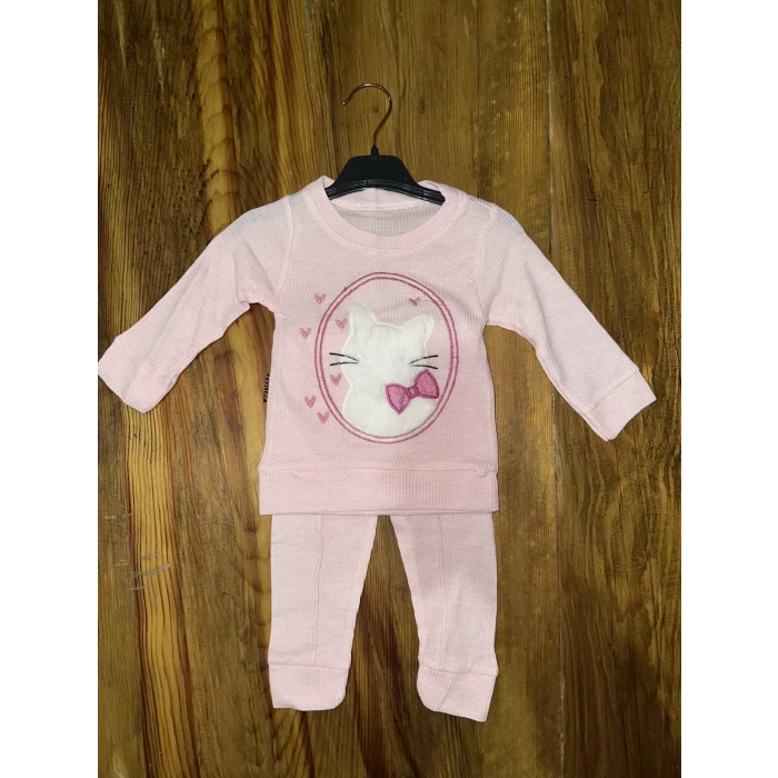 petite ateiler 3-12 aylık kedi desen işlemeli takım pembe