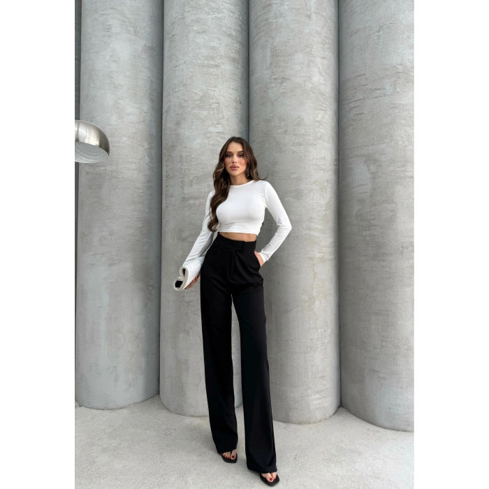 petite ateiler Cırtlı pantolon krep siyah pt