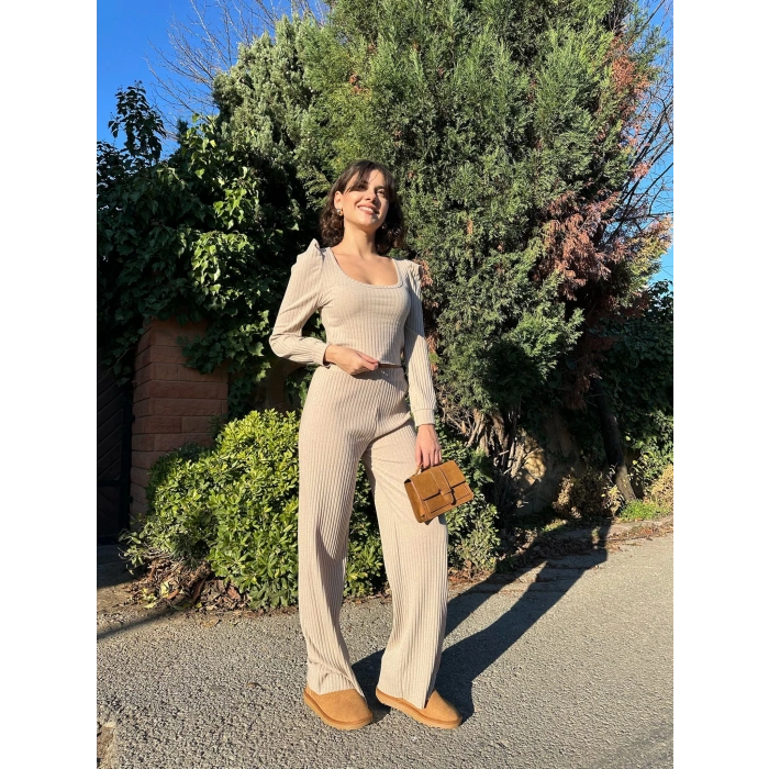 petite ateiler Fitilli prenses kol alt üst takım bej