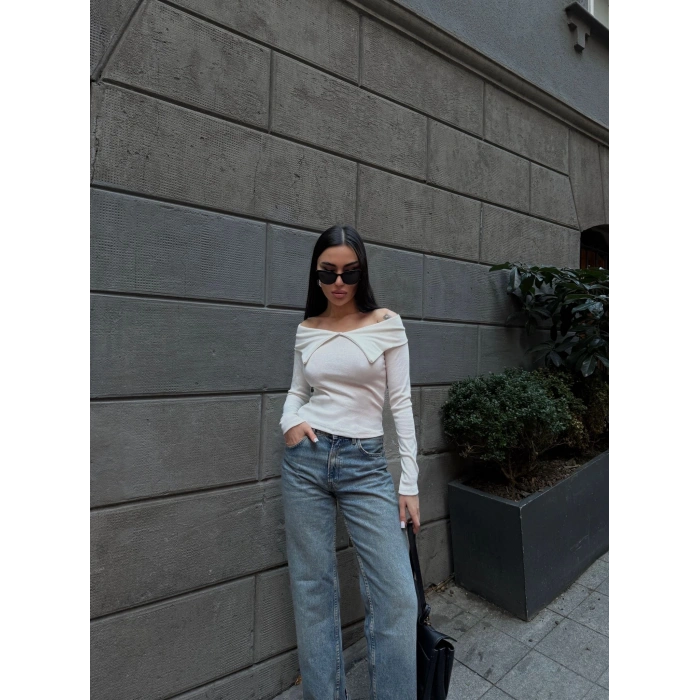 petite ateiler Kelebek yaka uzun kol bluz beyaz