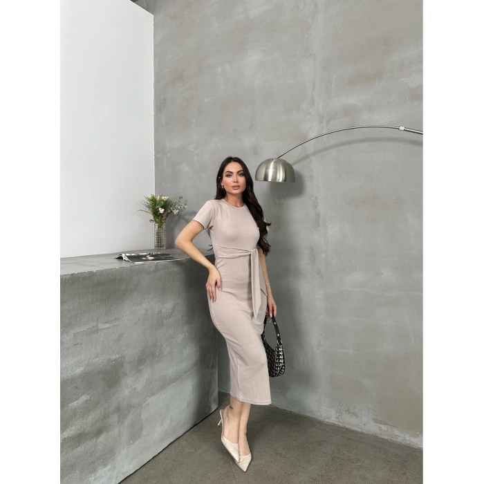 petite ateiler Kuşaklı mdl esnek kumaşlı elbise bej pt