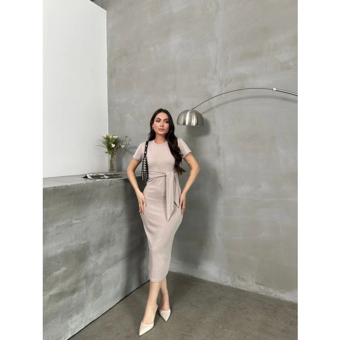 petite ateiler Kuşaklı mdl esnek kumaşlı elbise bej pt