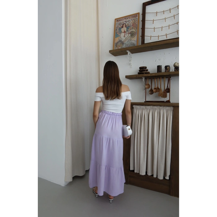 petite ateiler Müslin kumaş keten uzun etek lila pt