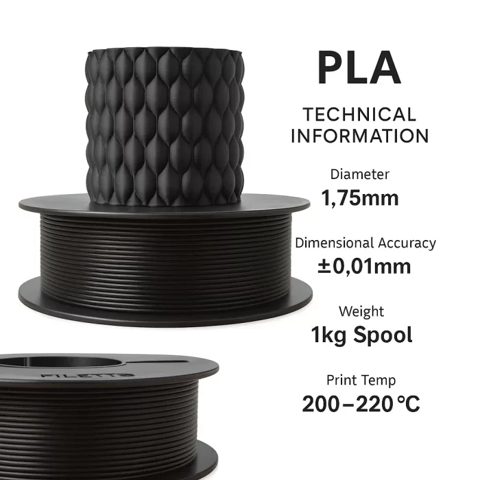 Filetto PLA+Siyah Filament 1.75mm 1 KG