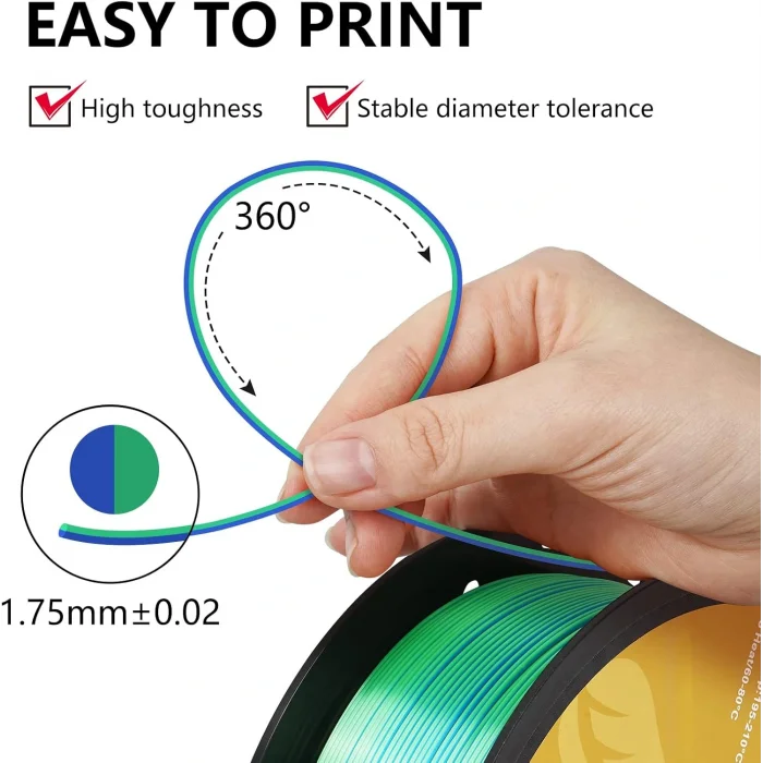 Kingroon PLA Silk Çift Renk Yeşil Mavi 1.75mm 1kg