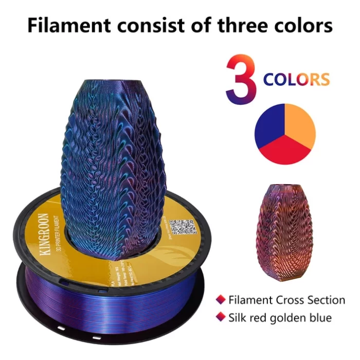 Kingroon PLA Silk Üçlü Renk Filament Kırmızı Altın Mavi 1.75mm 1kg