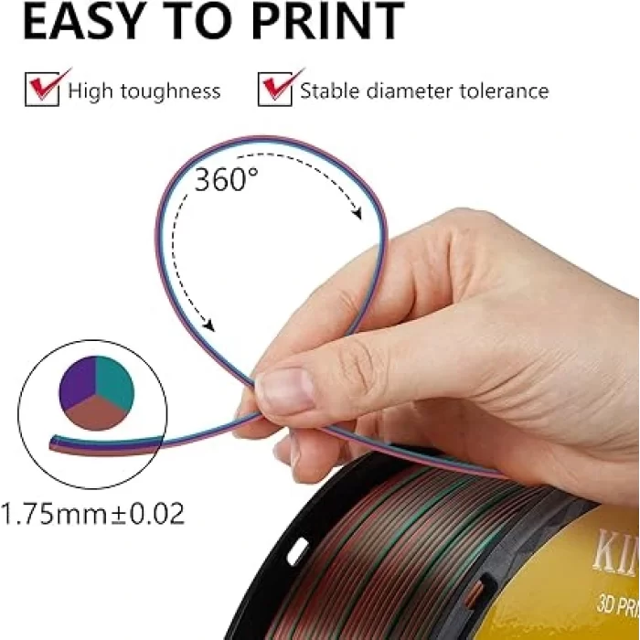 Kingroon PLA Silk üçlü renk Filament Yeşil Mor Bakır 1.75mm 1kg