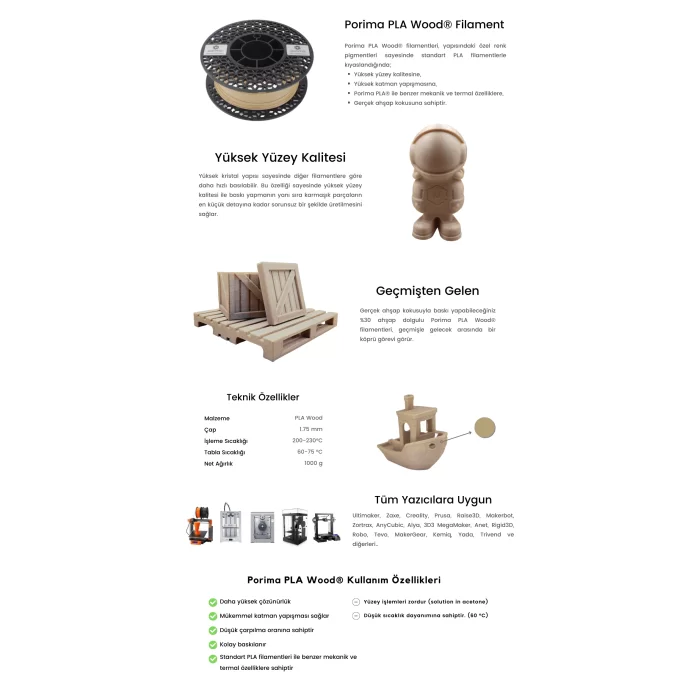 Porima PLA Wood® Filament 1kg 1.75 mm