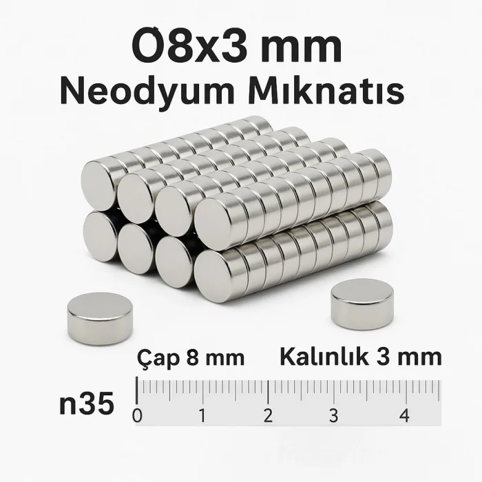 Ø8x3 mm Neodyum Mıknatıs-10 Adet