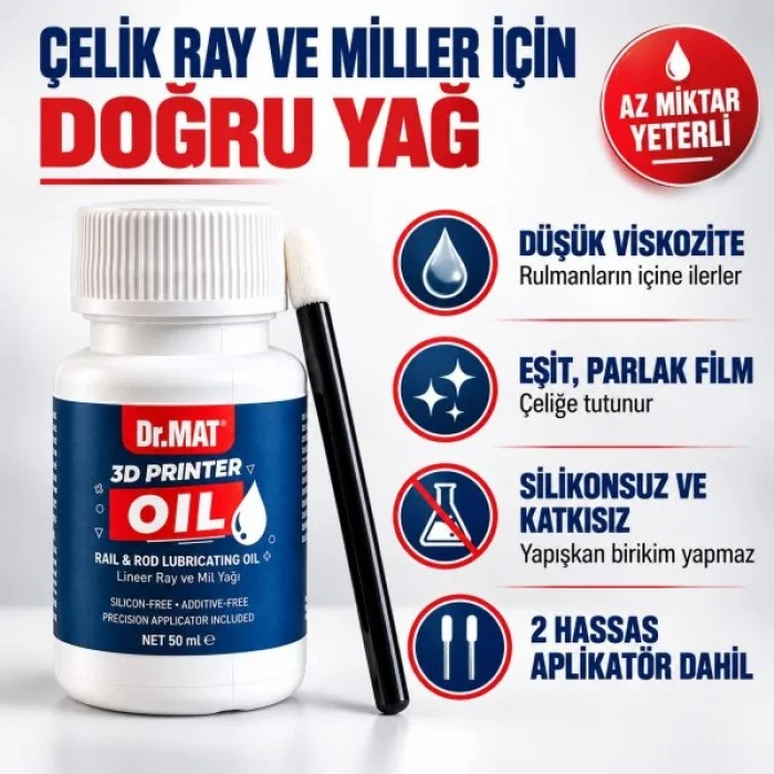 Dr.MAT 3D Yazıcı Yağı 50 ml – 3D Yazıcı X ve Y Lineer Ray, Mil Bakım Yağı