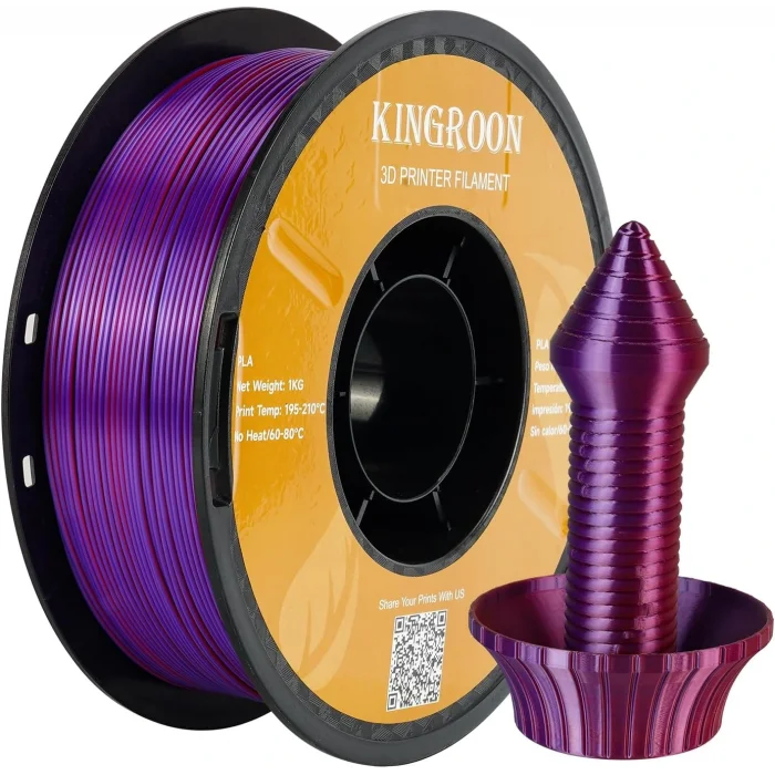 Kingroon PLA Silk üçlü renk Filament Kırmızı Altın Mor 1.75mm 1kg