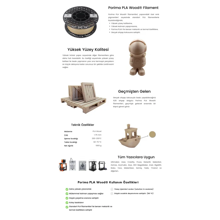 Porima PLA Wood® Filament 1kg 1.75 mm