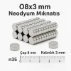 Ø8x3 mm Neodyum Mıknatıs-10 Adet